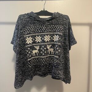 Bella&Birdie Navy and White Poncho Style Hoodie Shirt